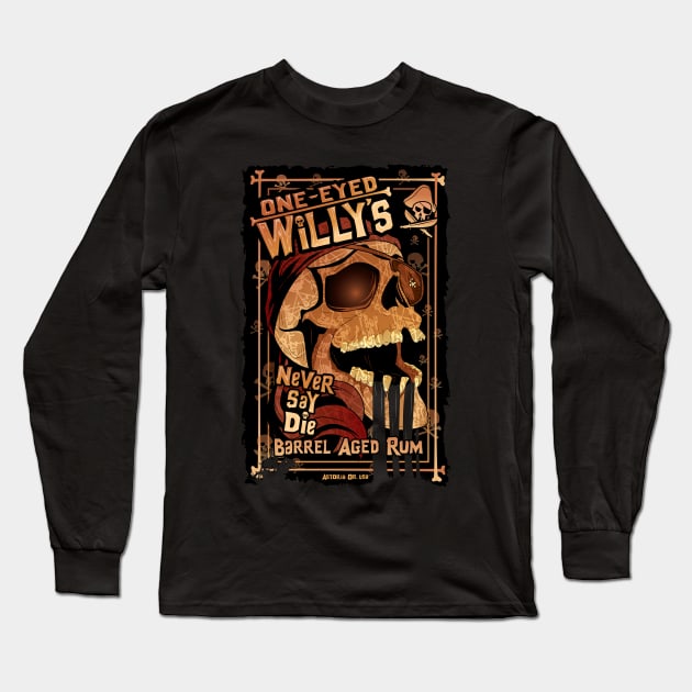 One Eyed Willy's Rum Long Sleeve T-Shirt by CuddleswithCatsArt